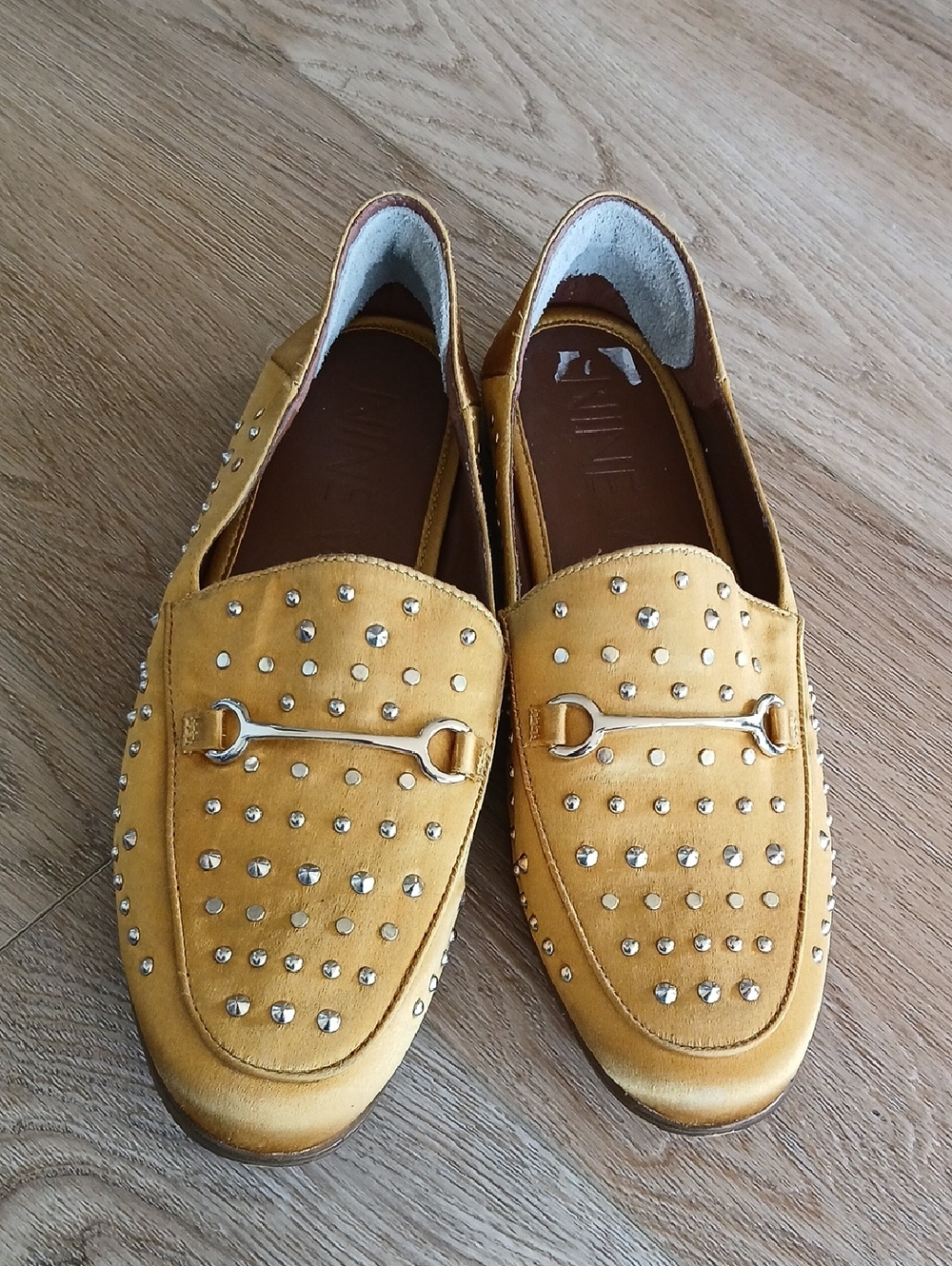 Nine West 7m Studded Slip-On Loafers in Mustard Flats